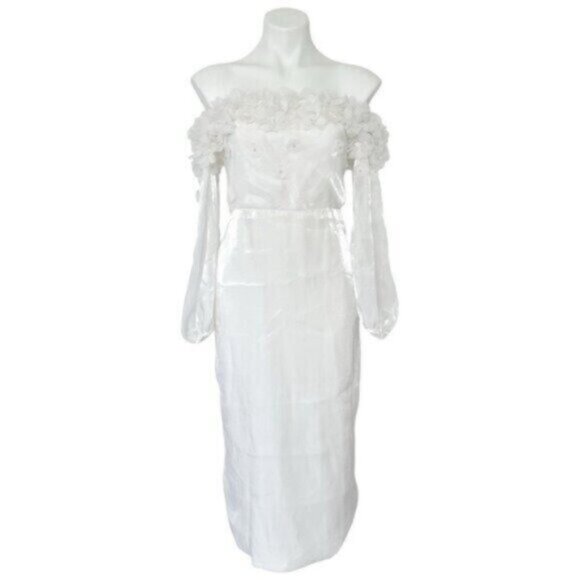 NWT Alamour The Label Suzette Off Shoulder Applique Floral Bride Dress Size M - Picture 4 of 14